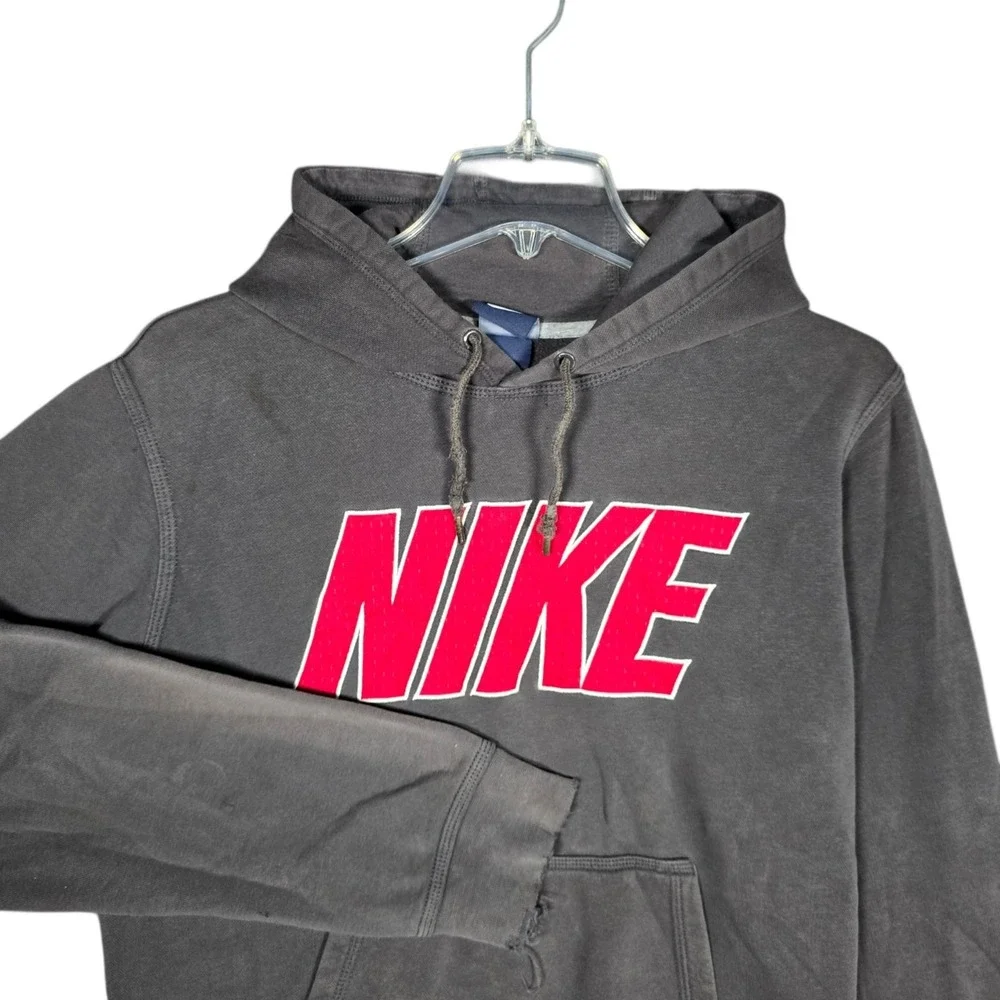 Vintage Y2K Nike Hoodie Mens Medium Spell Out Pullover Distressed Embroidered